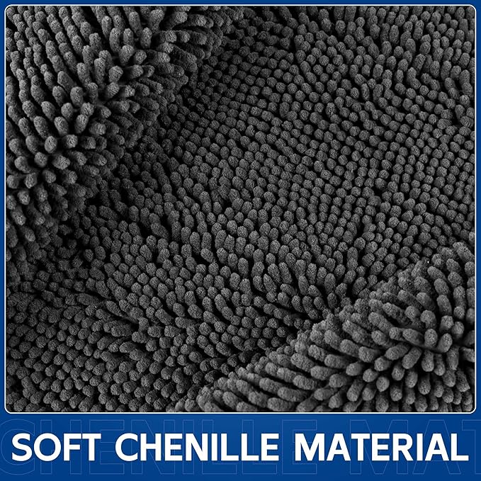 Chenille Absorbent Front Door Mat 48" x 30", Dog Door Mat for Muddy Paws, Dirt Trapper Doormat, Mud Mat for Dogs, Washable Non Slip Outdoor Indoor Doormats for Entryway, Grey