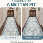 8x10 Area Rugs for Living Room, Machine Washable Non Slip Vintage Rugs, Low Pile Lightweigt Chenille Print Indoor Rug for Bedroom, Dining Room, Home Office, Blue
