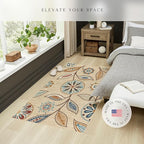 Maples Rugs Reggie Floral Area Rug - Made in USA - Washable, Non Slip, Pet-Friendly Mats for Living Room, Bedroom, and Office, 3'4 x 5, Beige