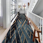 Navy Blue Gold Geometric Rug Runners for Hallways, 2x8ft, Modern Gold Line Indoor Carpet, Minimalist Art Durable Fade Resistant Rugs, Anti-Skid High Traffic Rugs for Kitchen LaundryRoom
