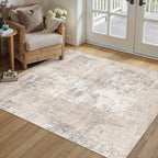 4x6 Washable Area Rug Beige Grey Abstract Entryway Office Throw Rug Neutral Modern Non Slip Soft Low Pile Indoor Carpet for Living Room Bedroom Kitchen Entrance