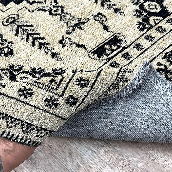 Alfa Rich 5x8 Beige Black Washable Area Rugs for Living Room Bedroom Kitchen Dining Cotton Rug