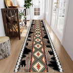 Southwestern Runner Rug, 3.3x10ft, Rustic Lodge Aztec Country Bear Decorative Runner Rug, Vintage Forest Birch Wild Animal Print Entrance Hallway Rug, Soft Non-Slip Carpet for Living Room Bedroom
