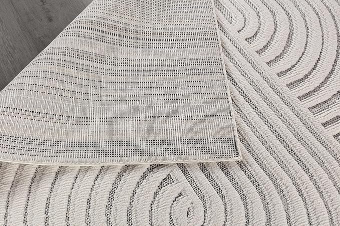 CAMILSON Modern Rug 8x10 Luxury Swirl Curved Micro Loop Area Rugs Soft High-Low Pile Stain Resistant Easy to Clean Non-Shedding Durable Living Room Bedroom Indoor Carpet (White)