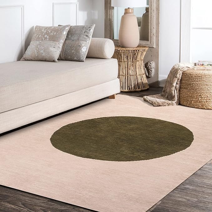 JONATHAN Y Machine Washable Cream/Green Indoor Area Rug 9X12 ft, Cirkel Minimalist Geometric Dot for Living Room, Bedroom, Kitchen, Office, Easy-Cleaning, Pet-Friendly, Non-Shedding WSH113C-9