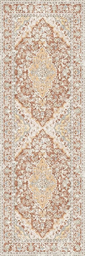 Washable Runner Rug 2x6 | Non Slip Rug Runners for Hallways, Entryways, Kitchens, Bathrooms, Bedrooms | Ultra-Soft Flannel Carpet Runners with Rubber Backing (Brick Red, 2x6)