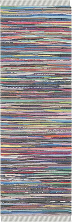 SAFAVIEH Rag Rug Collection Runner Rug - 2'3" x 14', Grey & Multi, Handmade Boho Stripe Cotton, Ideal for High Traffic Areas in Living Room, Bedroom (RAR121M)