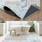 Fame Living Cream Blue Oushak Rug, Modern, Vintage, Turkish, Eclectic, Floral, Pastel, Washable, Oversized, Extra Large Area Rugs for Living Room, Dining, Bedroom, Lounge 9'5"x14'