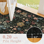 DUKINO 8x10 Area Rugs for Living Room, Vintage Floral Washable Rug with Non Slip Backing, Soft Low Pile & Non-Shedding Large Carpets for Bedroom, Farmhouse, Dining Room, Home Office, Black