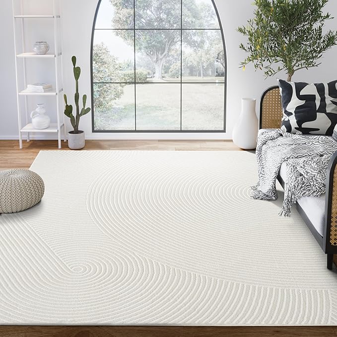 Abani Cream Area Rug for Living Room, Bedroom - Zen Reiki Pattern- 4 x 6 -Durable & Easy to Clean