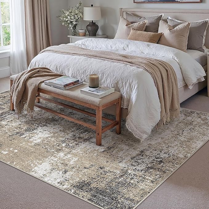8x10 Abstract Area Rug Brown Washable Modern Neutral Living Room Carpet Non Slip Ultra Soft Low Pile Contemporary Bedroom Large Rug Indoor Office Dining Room Under Table Playroom