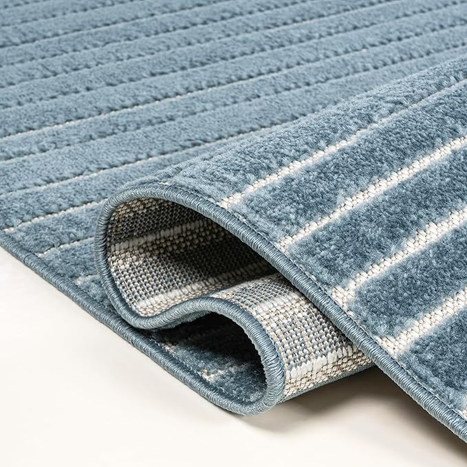 JONATHAN Y Hallie High-Low Curve Dark Blue/Cream 4x6 Indoor/Outdoor Area Rug, Minimalist Geometric, Pet Friendly, for Patio, Backyard, Living Room, Bedroom, Office, Hose-Washable (SCN100C-4)