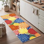 Colorful 2x6 Washable Runner Rug for Hallway Tropical Botanical Modern Floral Chenille Kitchen Rugs Low Pile Non Slip Carpet for Patio, Bedroom, Laundry, Rainbow
