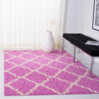 SAFAVIEH Dallas Shag Collection Area Rug - 6' x 9', Pink & Ivory, Trellis Design, Non-Shedding & Easy Care, 1.5-inch Thick Ideal for High Traffic Areas in Living Room, Bedroom (SGD257I)