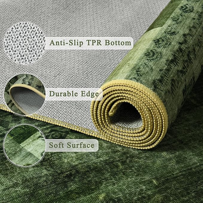Tepook Modern Area Rug for Living Room, 6x9 Geometric Large Rugs for Bedroom, Washable Patchwork Rug Indoor Non-Slip Throw Carpets for Dining Room Office Farmhouse Home Decor, Green