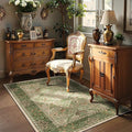3x5 Floral Washable Area Rug for Living Room, Vintage Boho Rugs for Bedroom Dining Room, Botanical Birds Non Slip Low Pile Forest Throw Carpet for Farmhouse Office, Retro Pink/Green