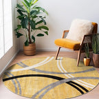 Rugshop Wavy Circles Design Round Rug, Fade-Resistant Carpet for Living Room, Dining Area, or Office, Yellow, 6'6" Round