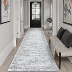 Runner Rug 2'6" x 10' Washable Non-Slip Runner Rugs for Kitchen Bathroom Laundry Room Vintage Ultra Thin Runners for Hallway Entryway Grey