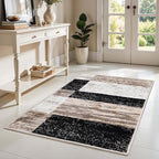 Superior Indoor Area Rug, Jute Backing, Plush Modern Rugs for Entryway, Kitchen Floors, Office Floor Cover, Color Block Rugs, Rockwood Collection, 3' x 5', Ivory/Beige