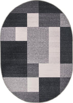 Rugshop Gray Modern Geometric Boxes Non-Slip Area Rug Non-Shedding for Dining Area, Bedroom and Living Room, 5' x 7' Oval