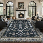 Tangsoo Black 6x9 Area Rug Washable Rugs for Living Room, Floral Vintage Indoor Non Slip Large Area Rug, Print Distressed Black Carpet, Soft Low Pile Foldable Floor Rugs for Bedroom Dining Room Dorm