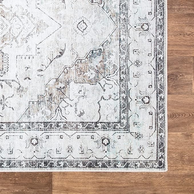 Bloom Rugs Washable Non-Slip 9' x 12' Rug - Brown/Beige/Charcoal Traditional Area Rug for Living Room, Bedroom, Dining Room, and Kitchen - Exact Size: 9' x 12'