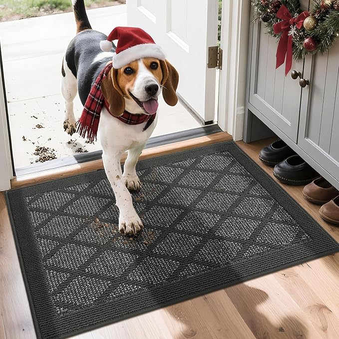 COSY HOMEER Non-Slip Door Mat 20"x32", Entryway Rugs Low Profile Absorbent Dirt Trapper Doormat for Front Entrance, Washable Polypropylene Entry Mat (Dark Grey)