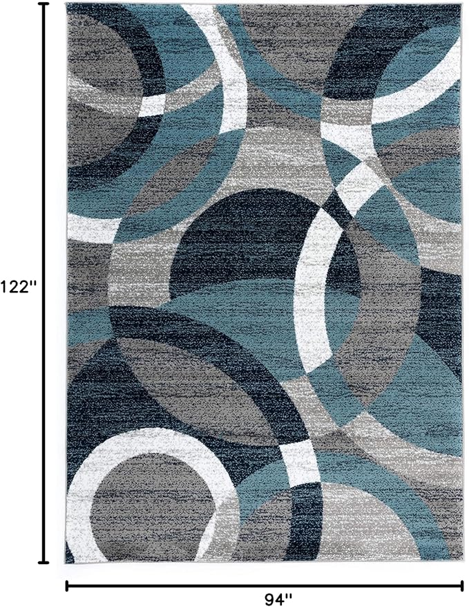 Rugshop Blue Modern Geometric Indoor Large Area Rug, Overlapping Circle Pattern, Fade Resistant, Non-Shedding, for Living Room, Dining Room and Family Room, 7'10" x 10'2"