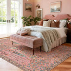 Kokia Boho Vintage Floral Area Rugs, Washable Oriental Botanical Rugs for Living Room, Bedroom, Dining Room, Office, Soft Indoor Area Rug, Rosette Pink，6x9