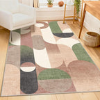 Modern Rug 3x5 Washable Area Rugs for Bedroom Living Room Kitchen Entryway Bedside,Small Retro Rust Orange Geometric Non Slip Carpet