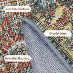 Bavni 3x5 Area Rugs for Living Room, Machine Washable Rug Non Slip, Vintage Chenille Distressed Print Carpet, Large Low Pile Ultra-Thin Lightweight Rugs for Bedroom, Dining Room, Office, Blue/Tan/Red