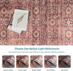 Dripex Vintage Washable Area Rug - 4x6 Distressed Rugs for Living Room Bedroom Oriental Medallion Floral Print Carpet Low-Pile Indoor Soft Non-Slip Accent Rug Farmhouse Office Home Decor