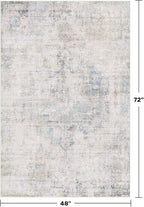 Washable 4x6 Rug for Small Living Room, Area Rug for Kitchen, Bedside, Large Entryway Indoor - Stain Resistant Non Slip with Rubber Backing, Unique Floral Aethestic Décor, Light Blue & Gray