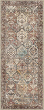Bavni Runner Rugs 2x7 Kitchen Rug for Hallways Entryway, Washable Vintage Print Carpet, Ultra-Thin Low Pile Lightweight Rug with Non Slip Backing, Reddish Brown
