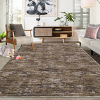 RUGSREAL Washable Rug 10x13 for Living Room Modern Abstract Area Rug Non-Slip Large Contemporary Bedroom Rug Stain Resistant Aesthetic Accent Floor Carpet Foldable Solid Rug for Home Office, Brown