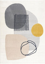 Abani Rugs Cream and Gray 4 ft. X 6 ft. Mid-Century Rug with Circles and Lines. Neutral Tones of Cream, Gray and a pop of Yellow. Minimalistic Design Turkish Stain Resistant Area Rug.
