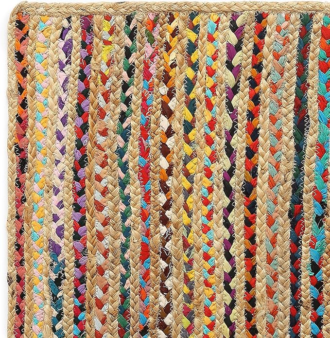REDEARTH · Jute Cotton Chindi Area Rug - 4'x6' Rectangular Rug, Handwoven, Non-Shedding, Soft & Durable – Multi Tones for Home Décor in Living Room, Dining Room, Bedroom