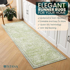 Istana Hallway Runner Rug 2.5x8 - Light Green Kitchen Rugs Non Slip Washable -Silk's Soft Touch Carpet Runner - Stylish Rugs for Home