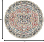 RUGGABLE Washable Vintage Area Rug – Kamran Cayenne Red 6 ft Round, Stain-Resistant, Non-Slip – Medium Machine Washable Rugs for Living Room, Bedroom, Hallway, Entryway & Office–with Cushioned Pad