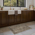 Bavni Washable Rug 2x4, Non Slip Small Runner for Entryway, Kitchen or Bathroom, Vintage Print Thin Low Pile Indoor Carpet, Brown