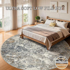 8ft Washable Round Rug - 8x8 Area Rugs Modern Abstract Rugs for Living Room Non-Slip Low Pile Soft Machine Washable Carpet for Bedroom, Living Room, Dining Room, Nursery, Farmhouse (8'x8' Tan Blue)