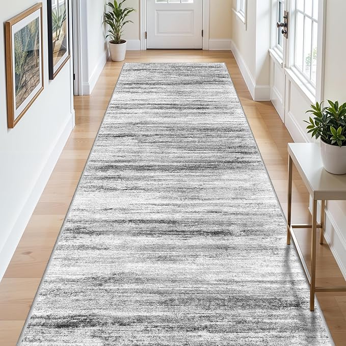 4x10 Wide Washable Runner Rug: Easy-to-Clean Runners for Hallway Entryway Kitchen Bedroom Living Room - Stain and Water Resistant Rugs with Non-Slip Backing - Soft Low-Pile Carpet Grey