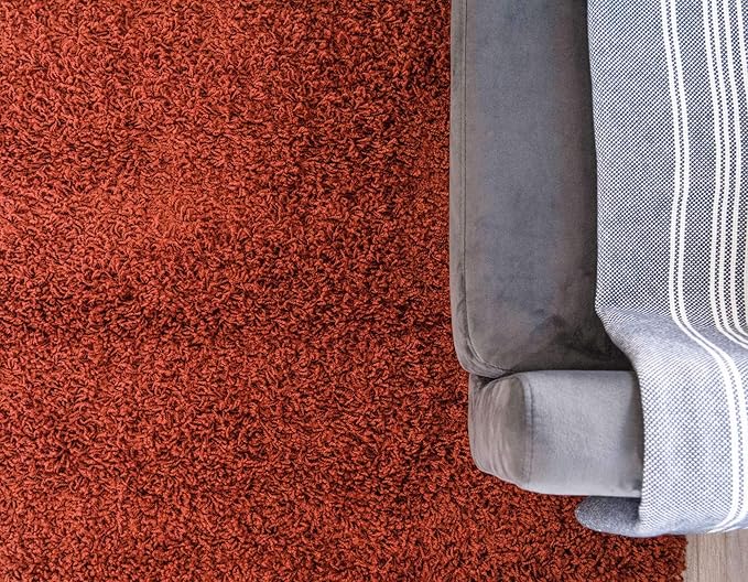 Unique Loom Solid Shag Collection Area Rug (9' x 12' 2" Rectangle, Terracotta)