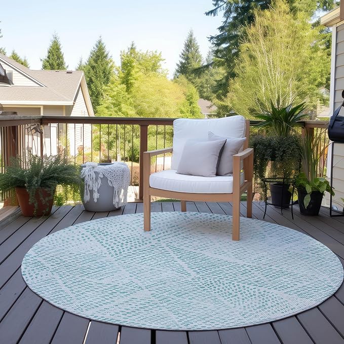 Addison Rugs Chantille ACN591 Aqua 8' x 8' Indoor Outdoor Round Rug, Easy Clean, Machine Washable, Non Shedding, Bedroom, Living Room, Dining Room, Kitchen, Patio Rug