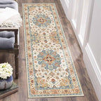 Enkor Runner Rugs for Hallway, 2x6 Washable Soft Non Slip Floor Rugs for Kitchen, Modern Mat for Living Room Bedroom Entryway Orange & Beige