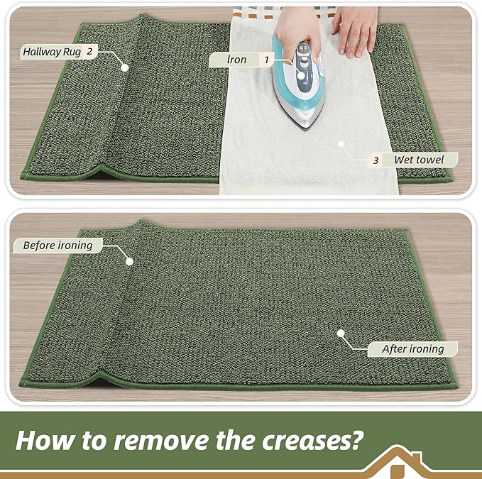 BEQHAUSE 20"x32" Entryway Rug Indoor Door Mat Non-Slip Washable, Hallway Rugs Absorbent & Stain Resist Hall Carpet Runner Rugs for Entryway, Front Door Floor Mats Laundry Room Rugs for Entry, Green