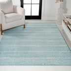 JONATHAN Y Williamsburg Minimalist Stripe Turquoise/Cream Indoor Area Rug, 8x10, Contemporary, Modern, Easy-Cleaning for Living Room, Bedroom, Kitchen, Pet Friendly, Non-Shedding (MOH201B-8)