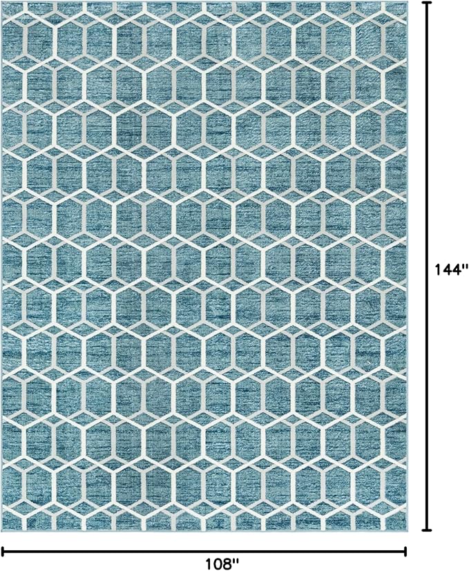 Rugs.com Lattice Trellis Collection Rug – 9' x 12' Blue Low-Pile Rug Perfect for Living Rooms, Large Dining Rooms, Open Floorplans