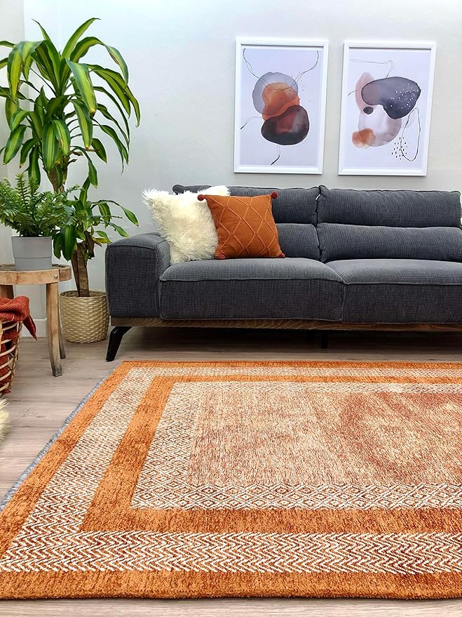 Alfa Rich 4x6 Burnt Orange Washable Area Rugs for Living Room Bedroom Kitchen Cotton Decor Rug