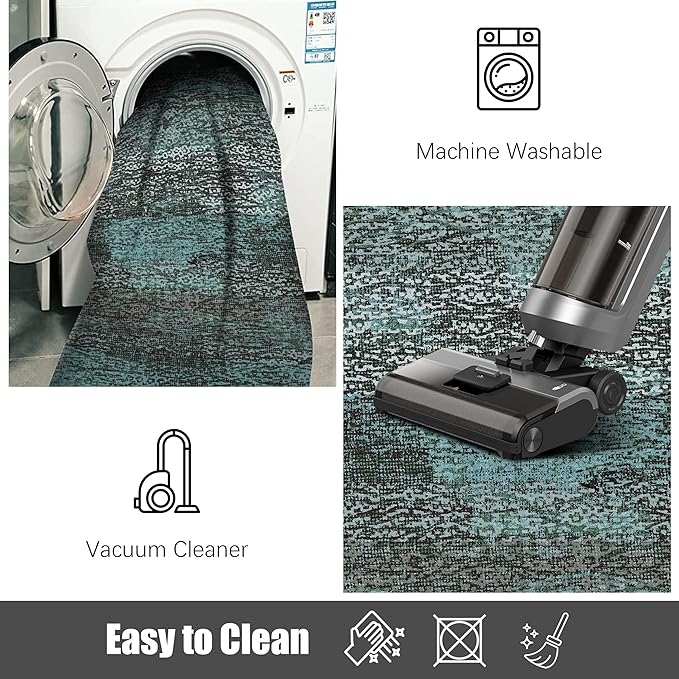 RUGSURE Washable Area Rug - 1/6 Thick - Stain & Water Resistant Non-Slip - Resistant Rug for Living Room, Bedroom, Nursery, Pet & Child Friendly, Vintage Charm Area Rugs (Green, 9' x 12')